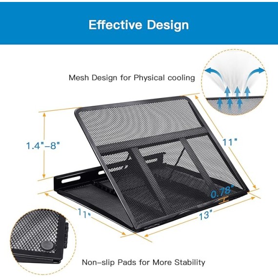 Adjustable Laptop Stand Riser for Desk, Fits Up to 15.6 inch Notebook, Mesh Ventilated Laptop Cooling Stand with 8 Tilt Levels