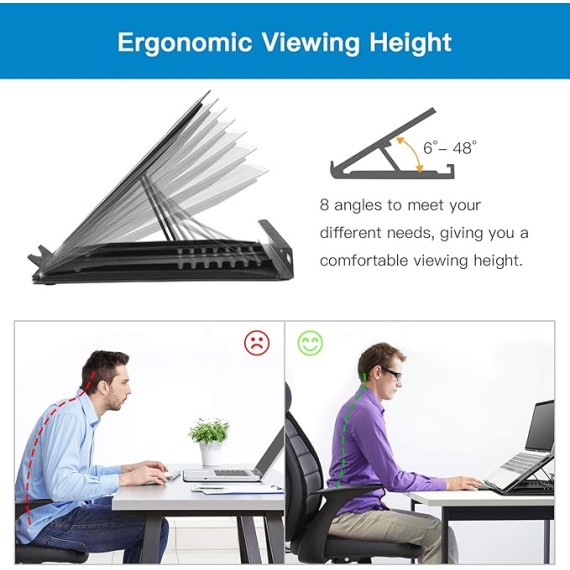 Adjustable Laptop Stand Riser for Desk, Fits Up to 15.6 inch Notebook, Mesh Ventilated Laptop Cooling Stand with 8 Tilt Levels