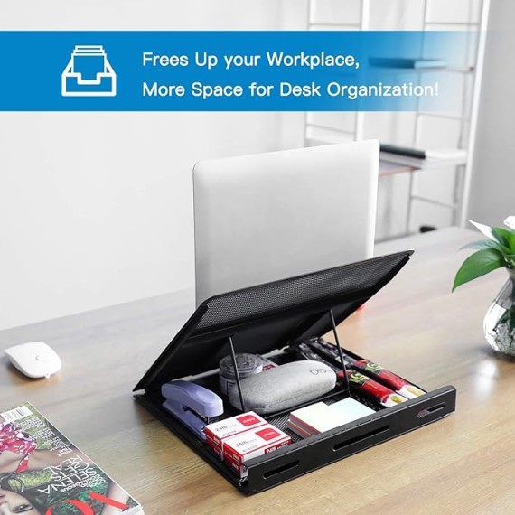Adjustable Laptop Stand Riser for Desk, Fits Up to 15.6 inch Notebook, Mesh Ventilated Laptop Cooling Stand with 8 Tilt Levels