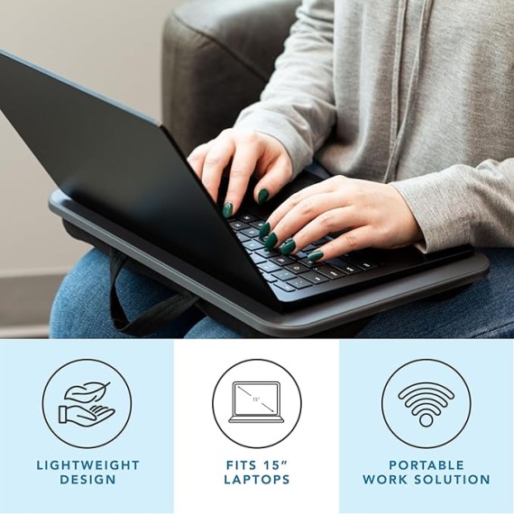 LAPGEAR Compact Lap Desk - Charcoal - Fits up to 15 Inch Laptops - Pack of 12 - Style No. 43005