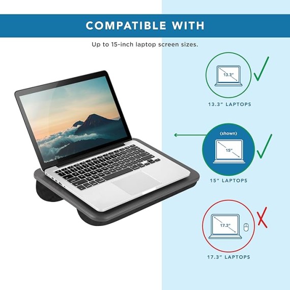LAPGEAR Compact Lap Desk - Charcoal - Fits up to 15 Inch Laptops - Pack of 12 - Style No. 43005