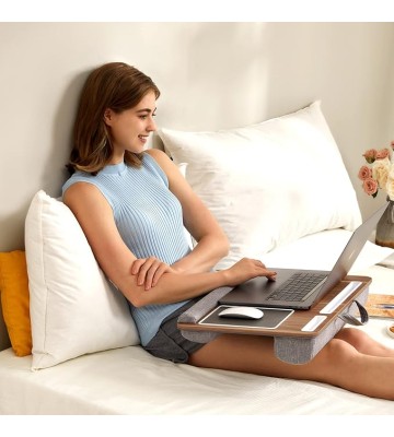 Lap Desk - Fits up to 17 inches Laptop Desk, Built in Mouse Pad & Wrist Pad for Notebook, MacBook, Tablet, Laptop Stand with Tablet, Pen & Phone Holder - HNLD6