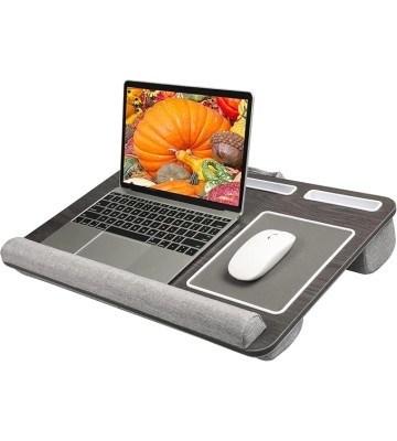 Lap Desk - Fits up to 17 inches Laptop Desk, Built in Wrist Pad for Notebook, MacBook, Tablet, Lap Laptop Desk with Tablet, Pen & Phone Holder (Black Woodgrain)