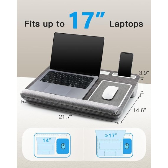 Lap Desk - Fits up to 17 inches Laptop Desk, Built in Wrist Pad for Notebook, MacBook, Tablet, Lap Laptop Desk with Tablet, Pen & Phone Holder (Black Woodgrain)