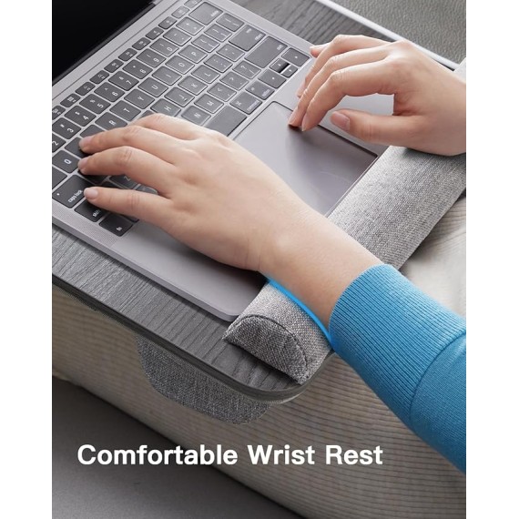 Lap Desk - Fits up to 17 inches Laptop Desk, Built in Wrist Pad for Notebook, MacBook, Tablet, Lap Laptop Desk with Tablet, Pen & Phone Holder (Black Woodgrain)