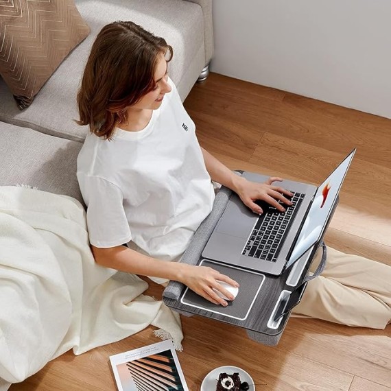 Lap Desk - Fits up to 17 inches Laptop Desk, Built in Wrist Pad for Notebook, MacBook, Tablet, Lap Laptop Desk with Tablet, Pen & Phone Holder (Black Woodgrain)