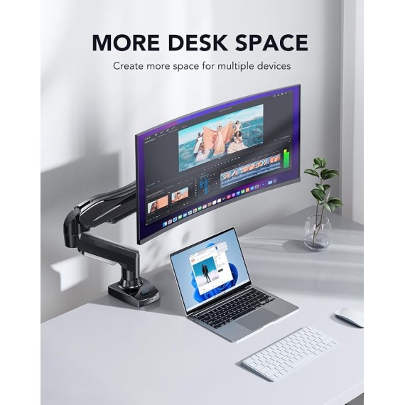 Single Monitor Mount, 13 to 32 Inch Gas Monitor Arm, Adjustable Stand, Vesa Mount with Clamp and Grommet Base - Fits 4.4 to 19.8lbs LCD Computer Monitors