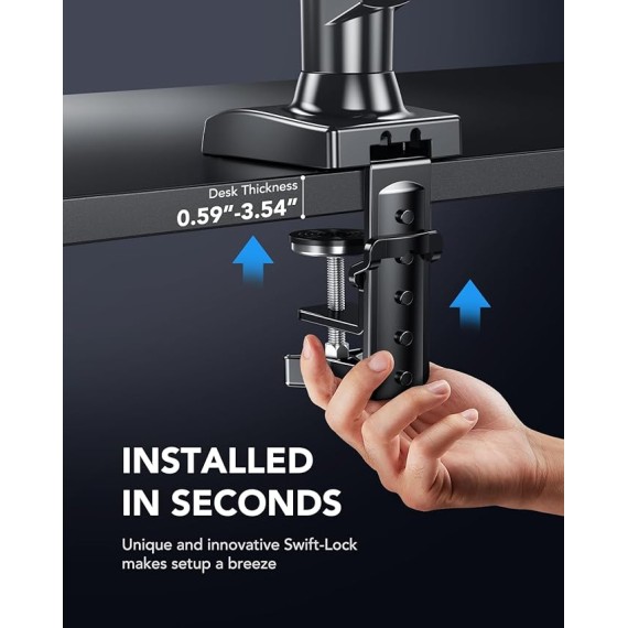 Single Monitor Mount, 13 to 32 Inch Gas Monitor Arm, Adjustable Stand, Vesa Mount with Clamp and Grommet Base - Fits 4.4 to 19.8lbs LCD Computer Monitors