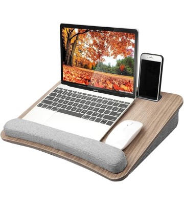 Portable Lap Laptop Desk with Pillow Cushion, Fits up to 15.6 inch Laptop, with Anti-Slip Strip & Storage Function for Home Office Students Use as Computer Laptop Stand, Book Tablet