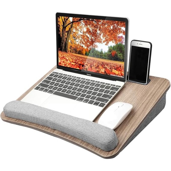 Portable Lap Laptop Desk with Pillow Cushion, Fits up to 15.6 inch Laptop, with Anti-Slip Strip & Storage Function for Home Office Students Use as Computer Laptop Stand, Book Tablet