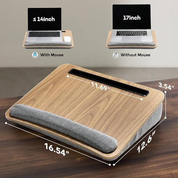 Portable Lap Laptop Desk with Pillow Cushion, Fits up to 15.6 inch Laptop, with Anti-Slip Strip & Storage Function for Home Office Students Use as Computer Laptop Stand, Book Tablet