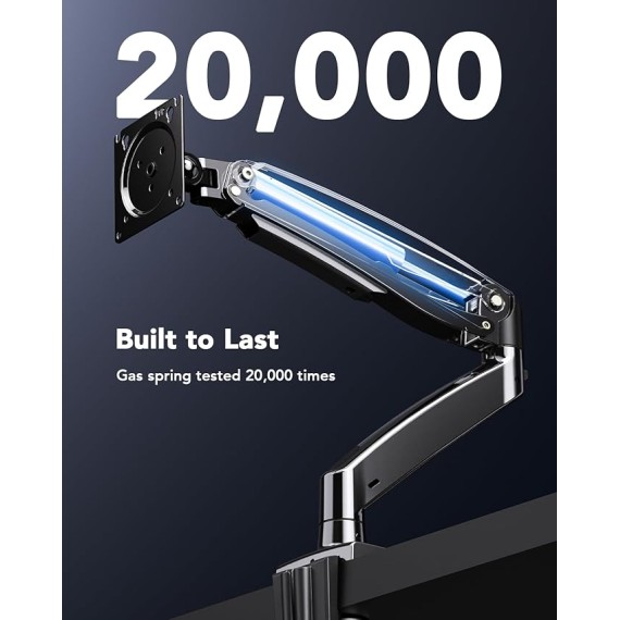 Single Monitor Arm Holds 26.48 lbs, Ultrawide Computer Monitor Stand for 35 inch Screens, Upgraded Adjustable Monitor Mount with USB, C-Clamp & Grommet Base, VESA 75x75 or 100x100mm