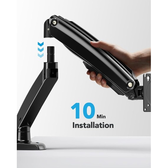 Single Monitor Arm Holds 26.48 lbs, Ultrawide Computer Monitor Stand for 35 inch Screens, Upgraded Adjustable Monitor Mount with USB, C-Clamp & Grommet Base, VESA 75x75 or 100x100mm