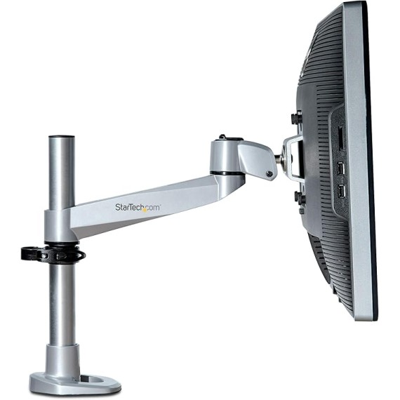 Desk Mount Monitor Arm - VESA or Apple iMac/Thunderbolt Display up to 14kg - Articulating Height Adjustable Single Desktop Monitor Pole Mount - Clamp/Grommet - Silver