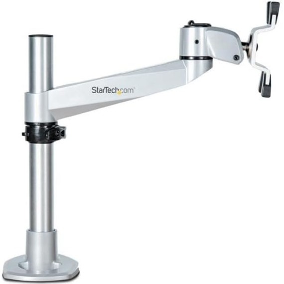 Desk Mount Monitor Arm - VESA or Apple iMac/Thunderbolt Display up to 14kg - Articulating Height Adjustable Single Desktop Monitor Pole Mount - Clamp/Grommet - Silver