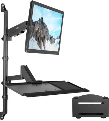 Black Sit-Stand Height Adjustable Pneumatic Spring Arm Keyboard, Monitor, CPU Wall Mount for 1 Screen up to 32 inches STAND-SIT1BW