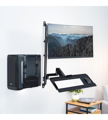 Black Sit-Stand Height Adjustable Pneumatic Spring Arm Keyboard, Monitor, CPU Wall Mount for 1 Screen up to 32 inches STAND-SIT1BW