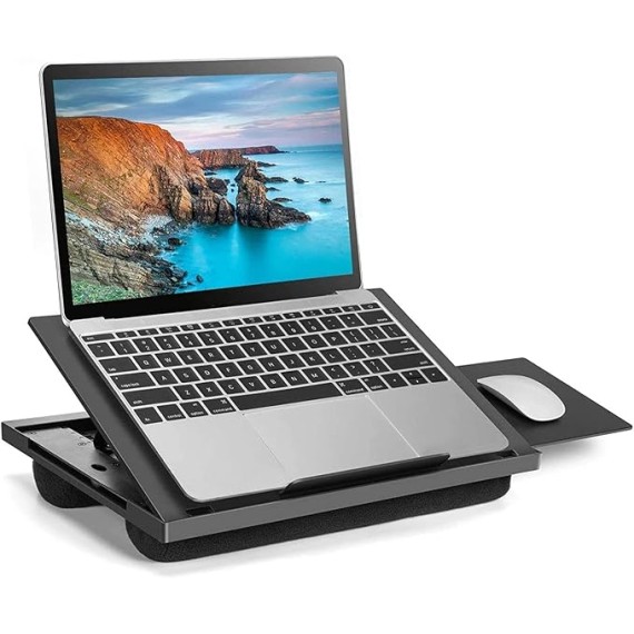 Adjustable Lap Desk - with 6 Adjustable Angles, Detachable Mouse Pad, & Dual Cushions Laptop Stand for Car Laptop Desk, Work Table, Lap Writing Board & Drawing Desk on Sofa or Bed by 