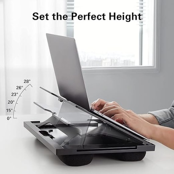Adjustable Lap Desk - with 6 Adjustable Angles, Detachable Mouse Pad, & Dual Cushions Laptop Stand for Car Laptop Desk, Work Table, Lap Writing Board & Drawing Desk on Sofa or Bed by 