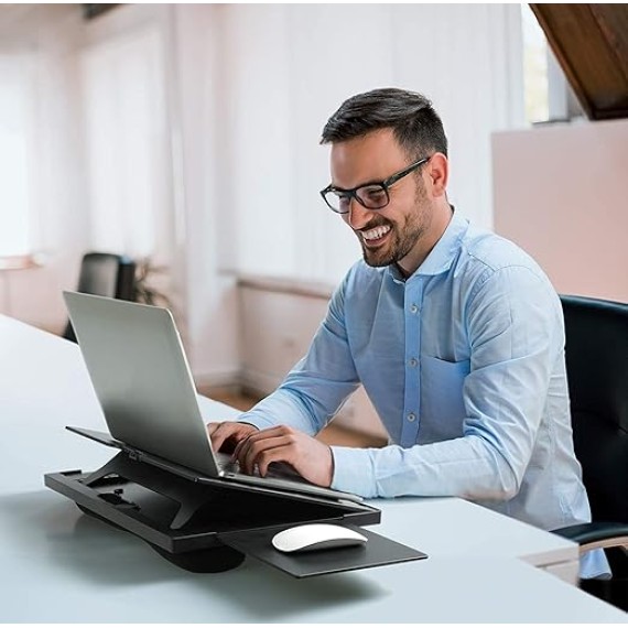 Adjustable Lap Desk - with 6 Adjustable Angles, Detachable Mouse Pad, & Dual Cushions Laptop Stand for Car Laptop Desk, Work Table, Lap Writing Board & Drawing Desk on Sofa or Bed by 