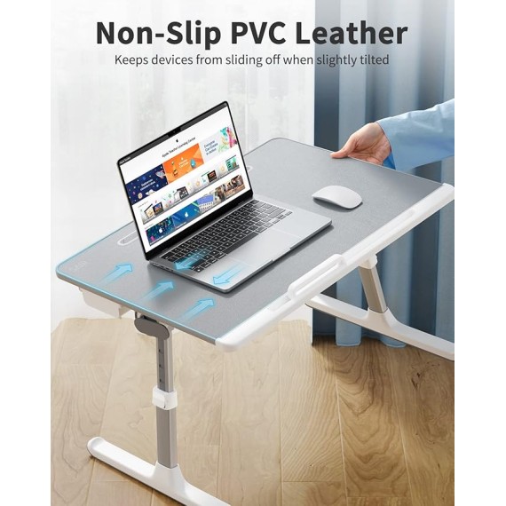 Laptop tray,  60*45cm Table lap for bed, Multi-purpose Premium Lapdesk, Height Angle adjustable, with Book Stand, Drawer, Tablet slot, for Eating, Working, Writing, Gaming, Drawing (Light Grey)