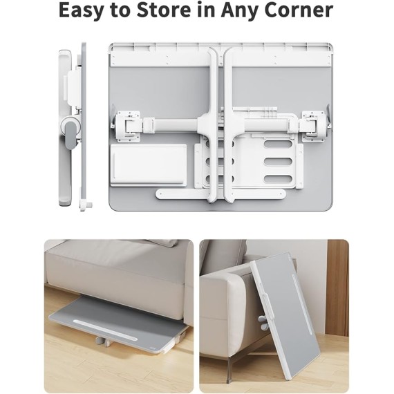 Laptop tray,  60*45cm Table lap for bed, Multi-purpose Premium Lapdesk, Height Angle adjustable, with Book Stand, Drawer, Tablet slot, for Eating, Working, Writing, Gaming, Drawing (Light Grey)