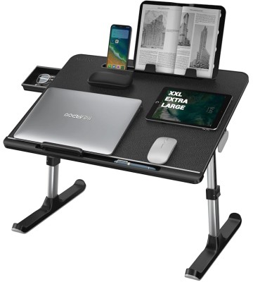 Laptop Desk for Bed,  XXL Bed Table for Laptop and Writing, Adjustable Computer Tray Foldable Laptop Stand for Bed or Sofa W/Anti-Slip Faux Leather,Removable Stopper, Book Stand & Drawer Black