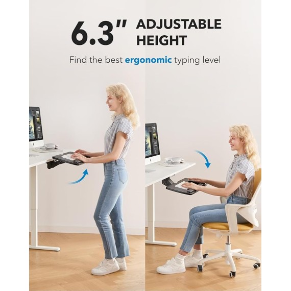 Keyboard Tray Under Desk, 360 Adjustable Ergonomic Sliding Keyboard & Mouse Tray, Under Desk Keyboard Tray Slide Out, Keyboard Holder Under Desk for Typing in Home, Office Work, 25"W x 9.84"D