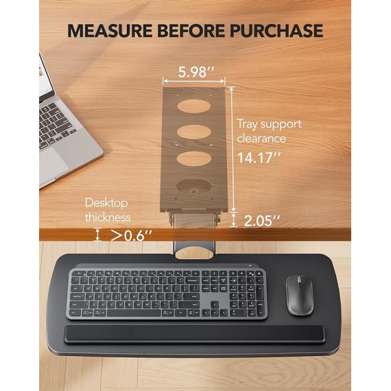 Keyboard Tray Under Desk, 360 Adjustable Ergonomic Sliding Keyboard & Mouse Tray, Under Desk Keyboard Tray Slide Out, Keyboard Holder Under Desk for Typing in Home, Office Work, 25"W x 9.84"D