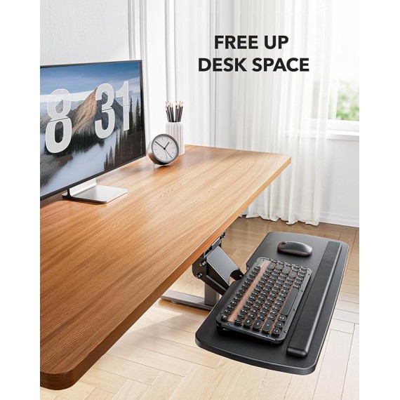 Keyboard Tray Under Desk, 360 Adjustable Ergonomic Sliding Keyboard & Mouse Tray, Under Desk Keyboard Tray Slide Out, Keyboard Holder Under Desk for Typing in Home, Office Work, 25"W x 9.84"D