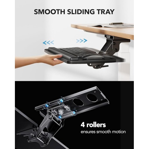 Keyboard Tray Under Desk, 360 Adjustable Ergonomic Sliding Keyboard & Mouse Tray, Under Desk Keyboard Tray Slide Out, Keyboard Holder Under Desk for Typing in Home, Office Work, 25"W x 9.84"D