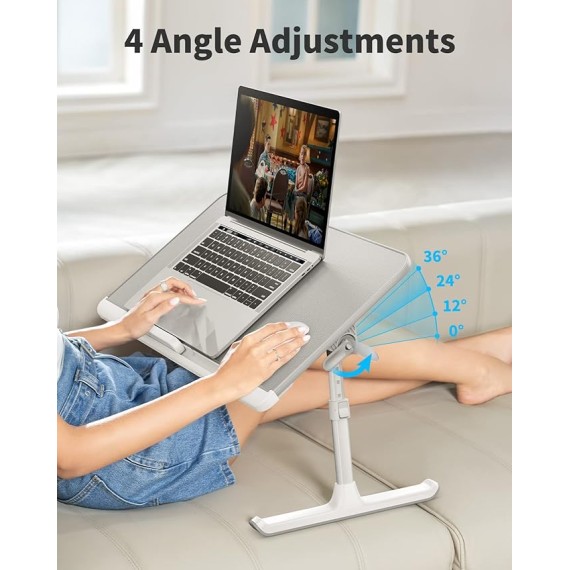 Laptop Bed Tray Table, Adjustable PVC Leather Laptop Bed Table, Portable Standing Desk with Storage Drawer, Foldable Lap Tablet Table for Sofa Couch Floor (Nature)