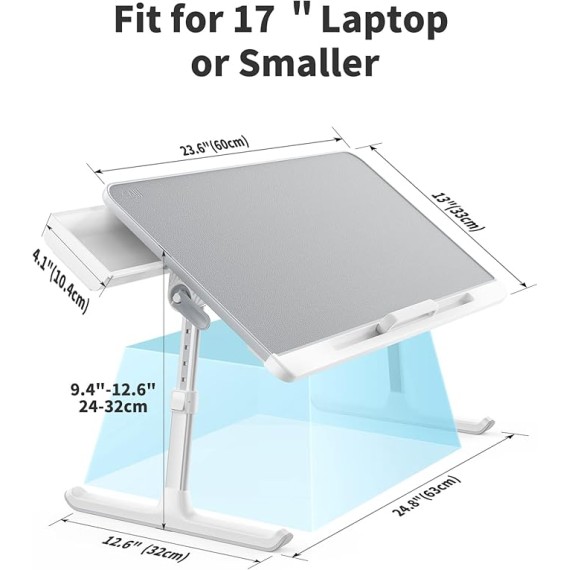 Laptop Bed Tray Table, Adjustable PVC Leather Laptop Bed Table, Portable Standing Desk with Storage Drawer, Foldable Lap Tablet Table for Sofa Couch Floor (Nature)