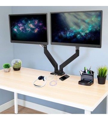Heavy Duty Dual Monitor Desk Mount with USB 3.0 Ports | 33 lbs Capacity Per Arm | Adjustable Gas Spring, Double Arms for Computer Monitors, Full Motion Articulating, VESA (17-35 inches)