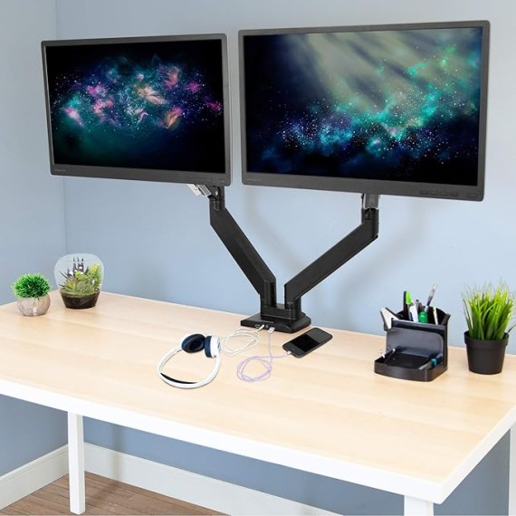 Heavy Duty Dual Monitor Desk Mount with USB 3.0 Ports | 33 lbs Capacity Per Arm | Adjustable Gas Spring, Double Arms for Computer Monitors, Full Motion Articulating, VESA (17-35 inches)