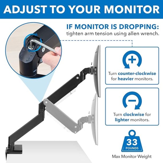 Heavy Duty Dual Monitor Desk Mount with USB 3.0 Ports | 33 lbs Capacity Per Arm | Adjustable Gas Spring, Double Arms for Computer Monitors, Full Motion Articulating, VESA (17-35 inches)