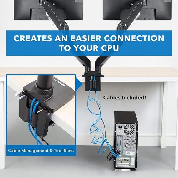 Heavy Duty Dual Monitor Desk Mount with USB 3.0 Ports | 33 lbs Capacity Per Arm | Adjustable Gas Spring, Double Arms for Computer Monitors, Full Motion Articulating, VESA (17-35 inches)