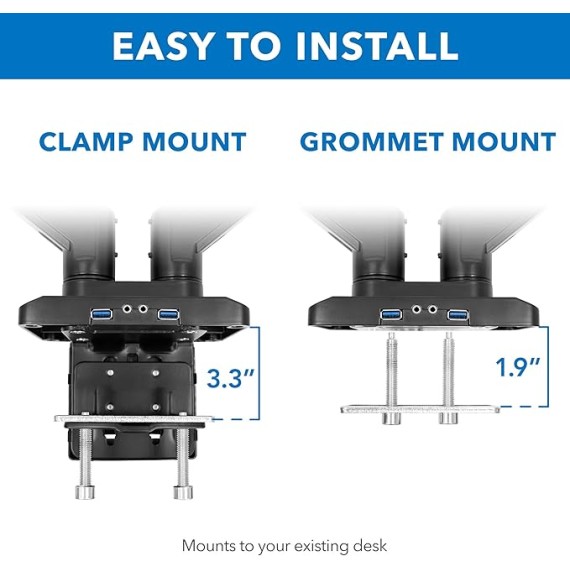 Heavy Duty Dual Monitor Desk Mount with USB 3.0 Ports | 33 lbs Capacity Per Arm | Adjustable Gas Spring, Double Arms for Computer Monitors, Full Motion Articulating, VESA (17-35 inches)