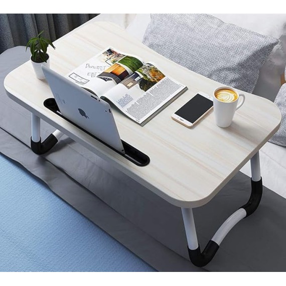 Laptop Tray Bed Table, Lap Table for Breakfast Serving Tray, Notebook Table with Tablet Slots and Holder for Couch Floor for Adults/Students/Kids