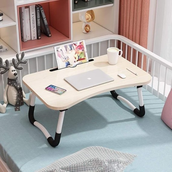 Laptop Tray Bed Table, Lap Table for Breakfast Serving Tray, Notebook Table with Tablet Slots and Holder for Couch Floor for Adults/Students/Kids