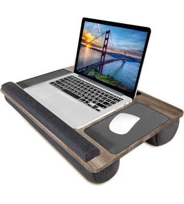 Lap Desk,  Portable Laptop Desk with Pillow Cushion & Handle, Design w/Tablet & Phone & Gadget Slot, Right & Left Handed Mousepad, Ergonomic Wrist Pad, Fit up to 17.3 inch Laptop, Oak