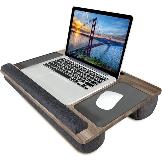 Lap Desk,  Portable Laptop Desk with Pillow Cushion & Handle, Design w/Tablet & Phone & Gadget Slot, Right & Left Handed Mousepad, Ergonomic Wrist Pad, Fit up to 17.3 inch Laptop, Oak