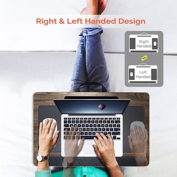 Lap Desk,  Portable Laptop Desk with Pillow Cushion & Handle, Design w/Tablet & Phone & Gadget Slot, Right & Left Handed Mousepad, Ergonomic Wrist Pad, Fit up to 17.3 inch Laptop, Oak