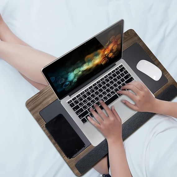 Lap Desk,  Portable Laptop Desk with Pillow Cushion & Handle, Design w/Tablet & Phone & Gadget Slot, Right & Left Handed Mousepad, Ergonomic Wrist Pad, Fit up to 17.3 inch Laptop, Oak