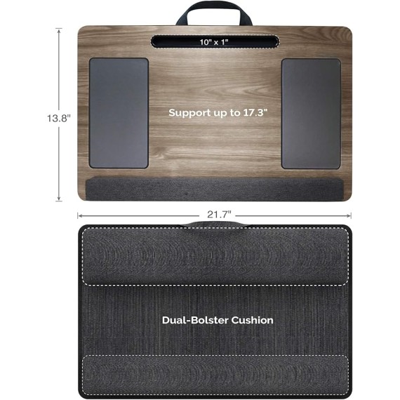 Lap Desk,  Portable Laptop Desk with Pillow Cushion & Handle, Design w/Tablet & Phone & Gadget Slot, Right & Left Handed Mousepad, Ergonomic Wrist Pad, Fit up to 17.3 inch Laptop, Oak