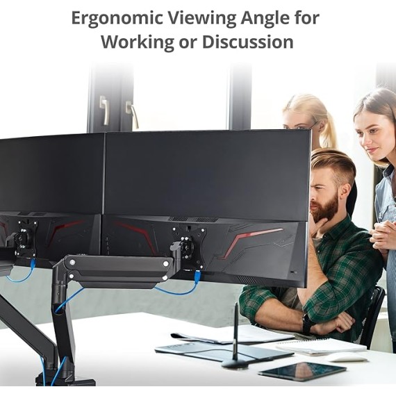 Dual Monitor Desk Mount, 17" to 43", Heavy-Duty Premium Gas Spring, Fits Two Flat/Curved Monitors, Load 45 lbs max Each, VESA 75x75 100x100 200x200, C-Clamp and Grommet Base (CE-MT3011-S1)