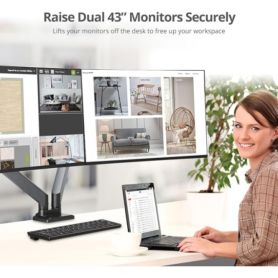 Dual Monitor Desk Mount, 17" to 43", Heavy-Duty Premium Gas Spring, Fits Two Flat/Curved Monitors, Load 45 lbs max Each, VESA 75x75 100x100 200x200, C-Clamp and Grommet Base (CE-MT3011-S1)