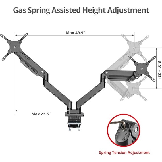 Dual Monitor Desk Mount, 17" to 43", Heavy-Duty Premium Gas Spring, Fits Two Flat/Curved Monitors, Load 45 lbs max Each, VESA 75x75 100x100 200x200, C-Clamp and Grommet Base (CE-MT3011-S1)