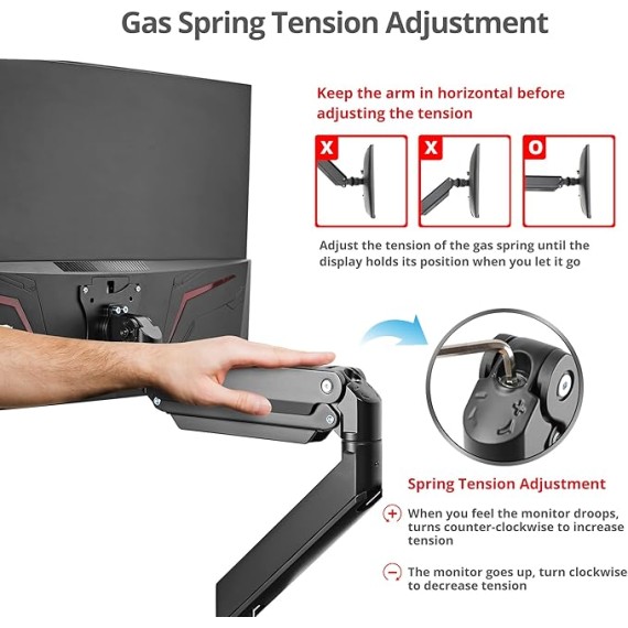 Dual Monitor Desk Mount, 17" to 43", Heavy-Duty Premium Gas Spring, Fits Two Flat/Curved Monitors, Load 45 lbs max Each, VESA 75x75 100x100 200x200, C-Clamp and Grommet Base (CE-MT3011-S1)