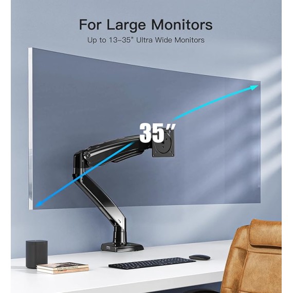 Ultrawide Monitor Arm for Max 35 inch Screens, Aviation-Grade Aluminum Heavy Duty Monitor Arm Holds 26.4lbs Computer Monitor, Adjustable Gas Springs Monitor Mount, VESA 75/100mm
